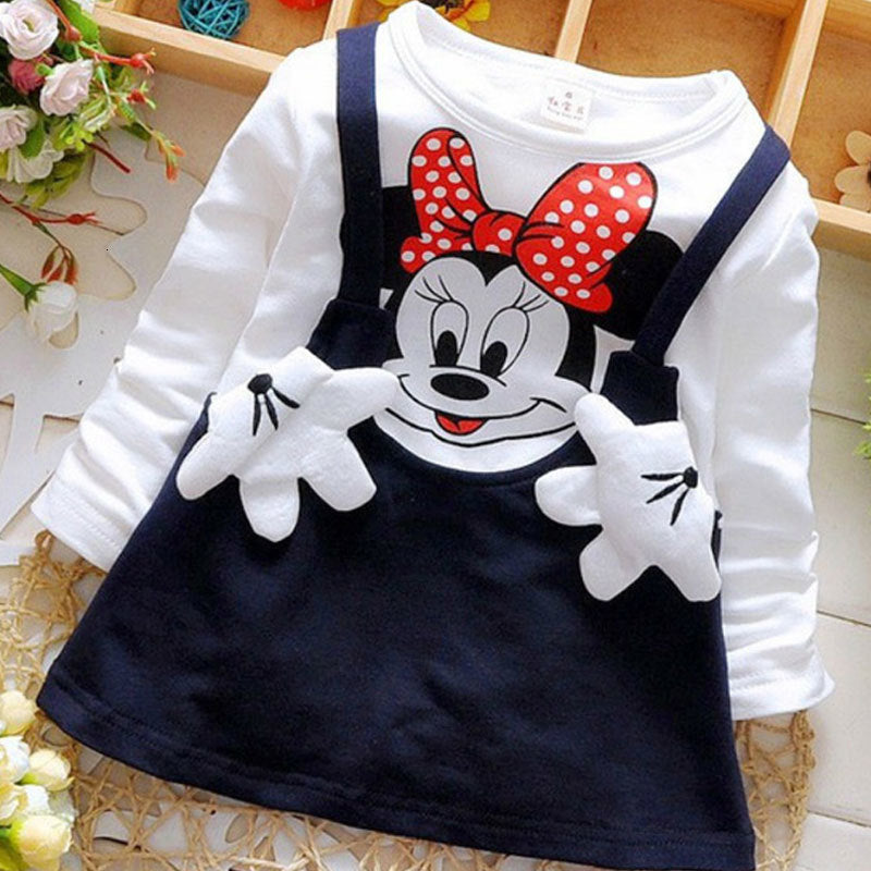 Summer Cotton Baby Girls Cartoon Long Sleeves Dress