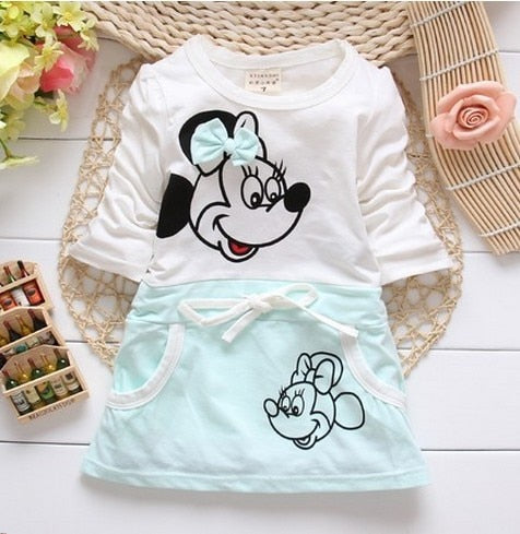 Summer Cotton Baby Girls Cartoon Long Sleeves Dress