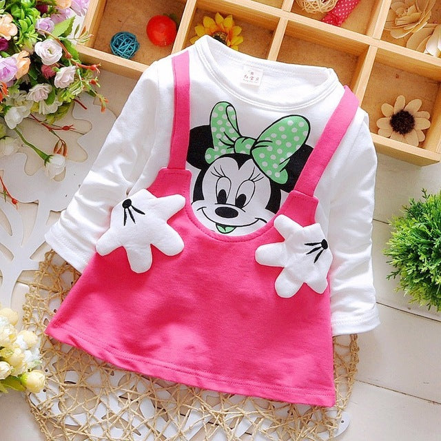 Summer Cotton Baby Girls Cartoon Long Sleeves Dress