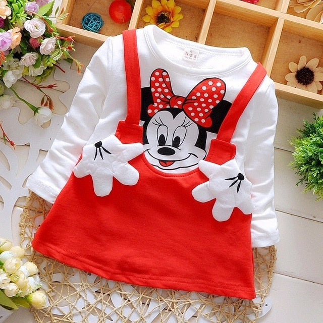 Summer Cotton Baby Girls Cartoon Long Sleeves Dress