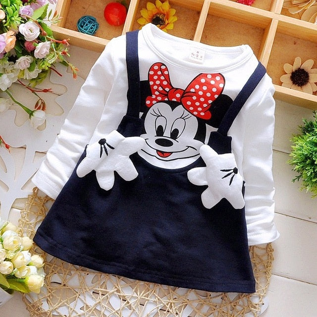 Summer Cotton Baby Girls Cartoon Long Sleeves Dress