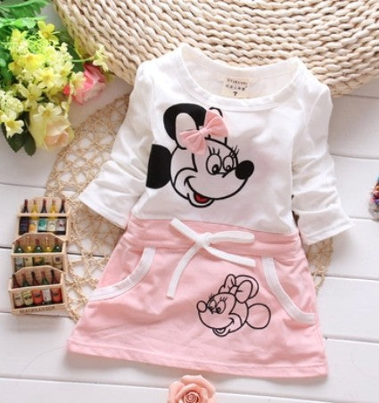 Summer Cotton Baby Girls Cartoon Long Sleeves Dress